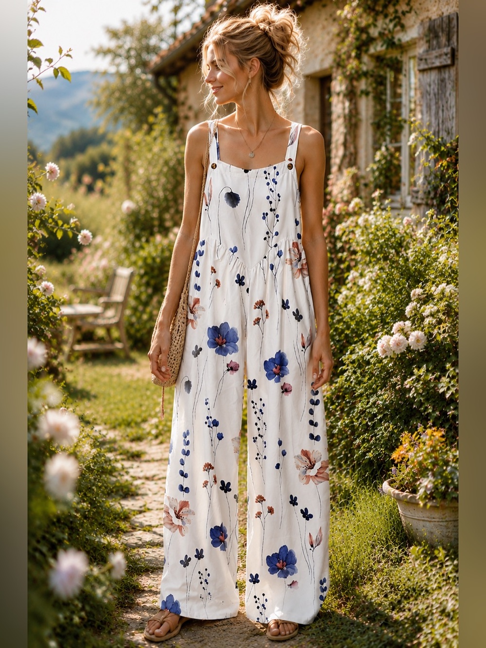 NWT Women's Sz M Floral Wide Leg
Jumpsuit Cottagecore Botanical Garden Romantic